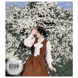 Bigsize Đầm nhung phối nơ cổ D709