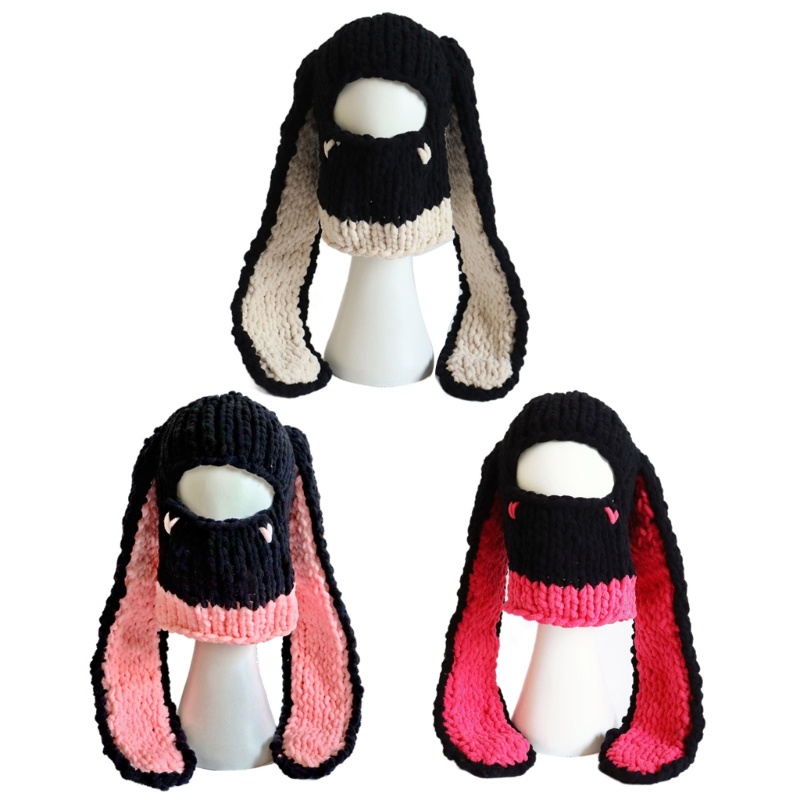 Mũ Dệt Kim Đính Tai Thỏ Hoạt Hình Chống Gió Thời Trang Thu Đông