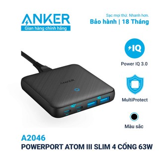 Sạc anker 4 cổng powerport atom iii slim 63w - a2046