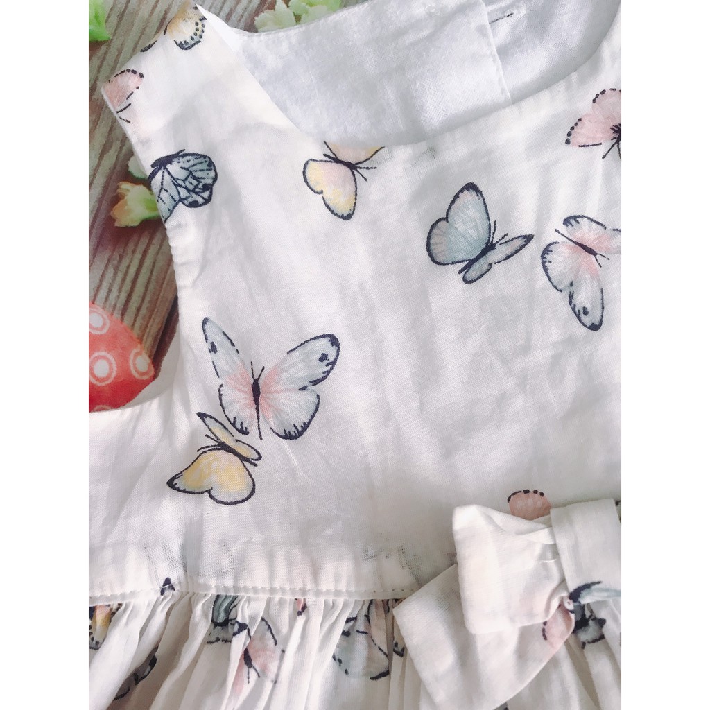 Đầm đính nơ chất cotton lụa săn sale HM cho bé Auth