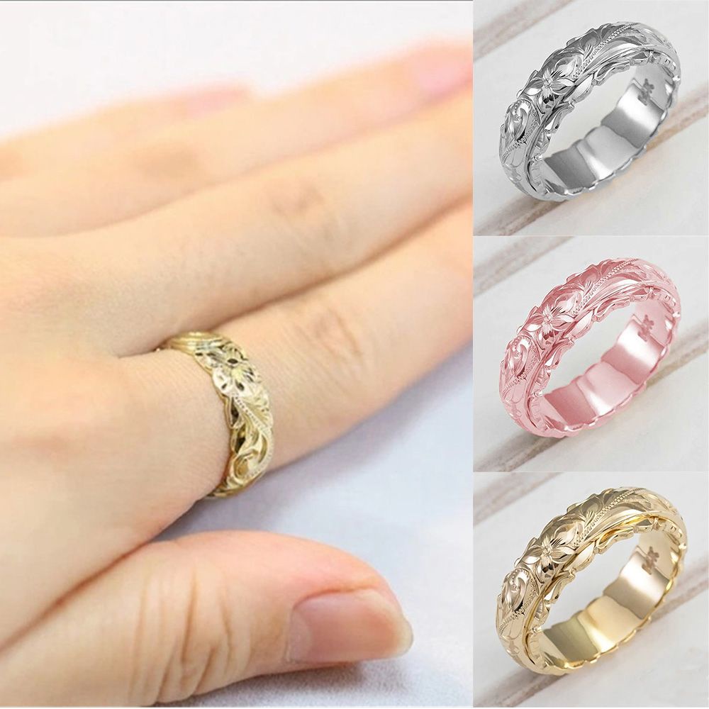 Nhẫn đeo tay khắc hoa tinh tế size 5-11 mạ vàng 14K cho nữ phong cách cổ điển sang trọng dịp cưới