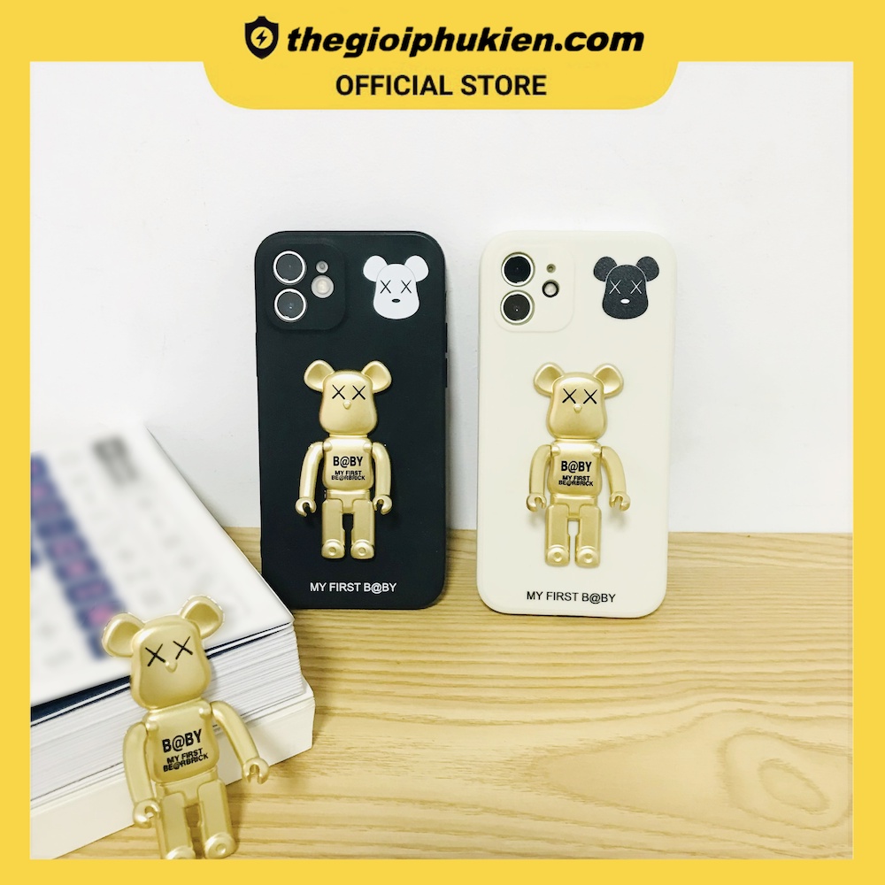Ốp iphone - Ốp lưng iphone cạnh vuông bảo vệ camera gắn giá đỡ baby bear dành cho ip 6 đến 14promax - b501