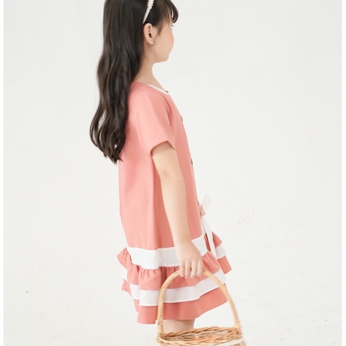 Váy đầm bé gái dáng suông thắt nơ vải trượt nhật cao cấp Sunkid SM màu hồng size trẻ em 4-12 tuổi