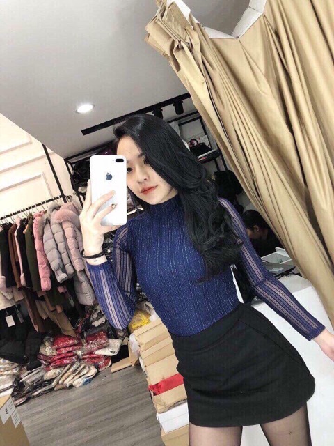 YY - Áo nhũ sọc cổ 3 phân nữ nhiều màu - video thật | BigBuy360 - bigbuy360.vn