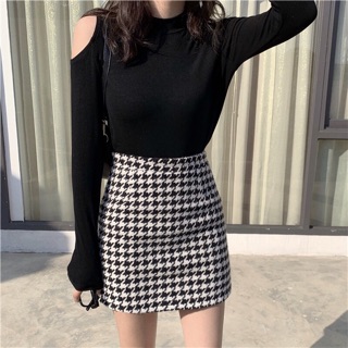 CHÂN VÁY DẠ CARO VẢI TWEED