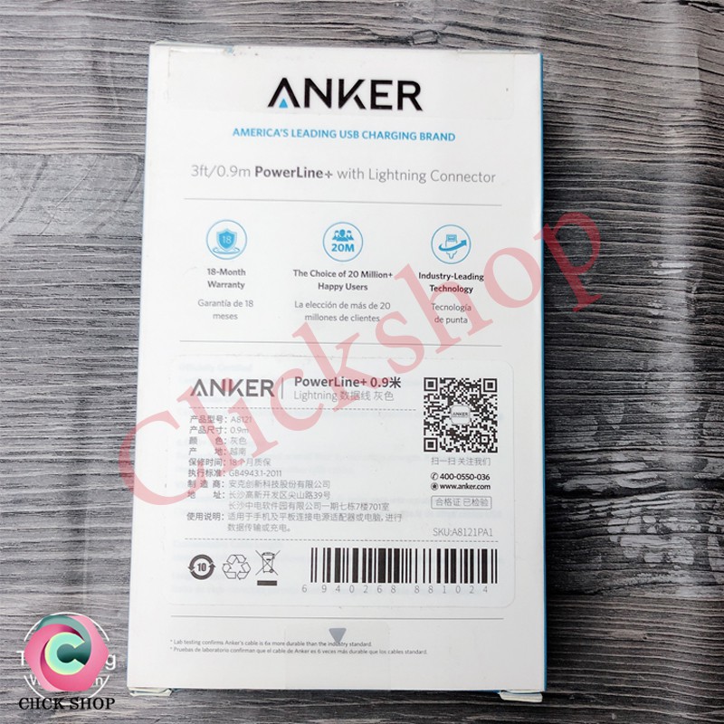 Anker A8122 Cáp sạc Lightning Anker Powerline+ A8121/ A8122 dài 1.8m - bền chịu được trong lượng 80kg