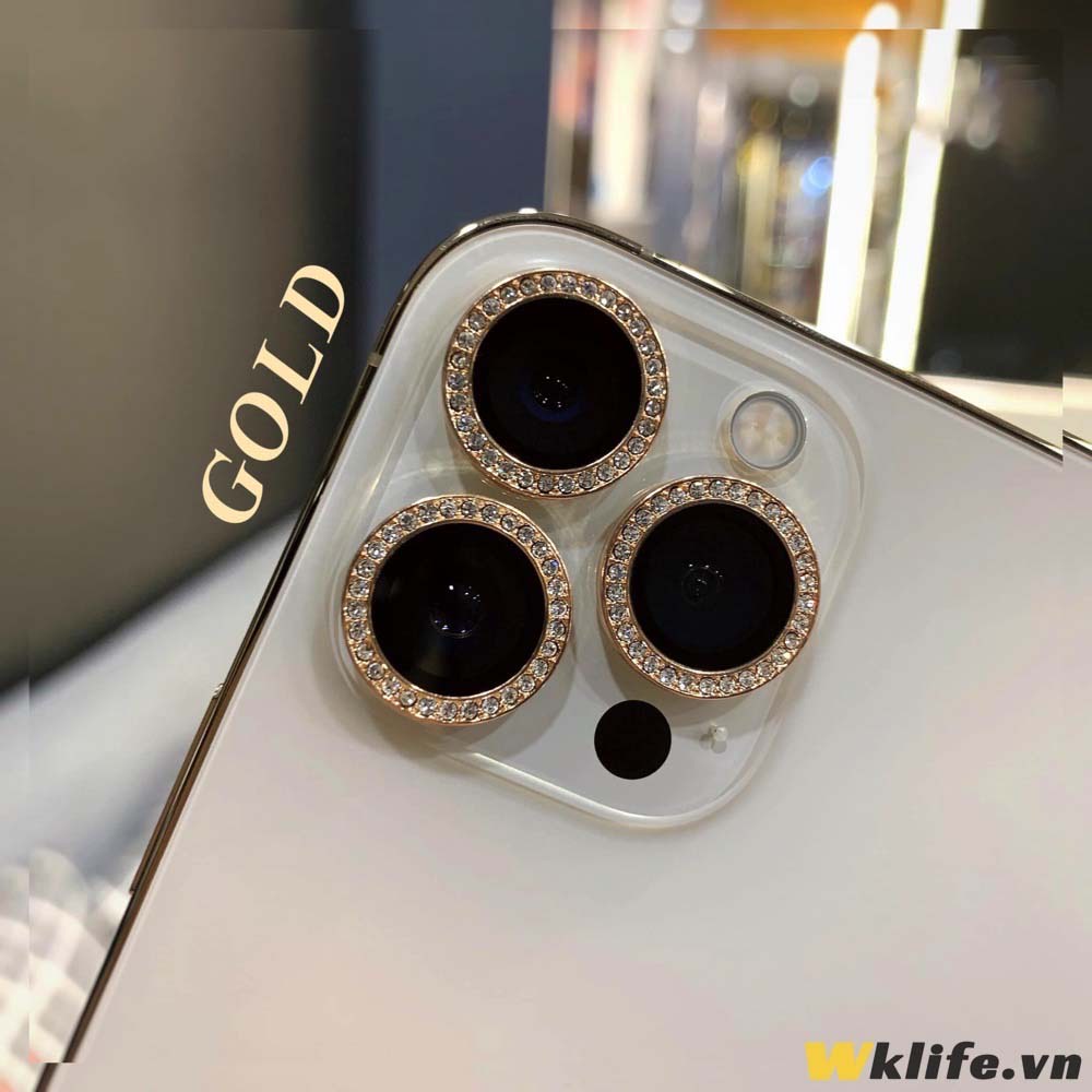 Viền Bảo Vệ Camera KUZOOM Diamond Premium Crystal Có Khung Hỗ Trợ Dán 13 Mini / 13 Pro Max