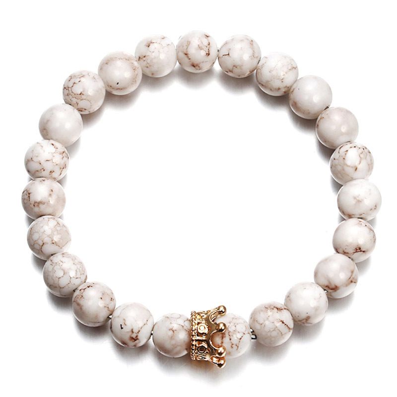 Vòng Tay Chuỗi Hạt Trắng Đen Hình Vương Miện Cho Cặp Đôi