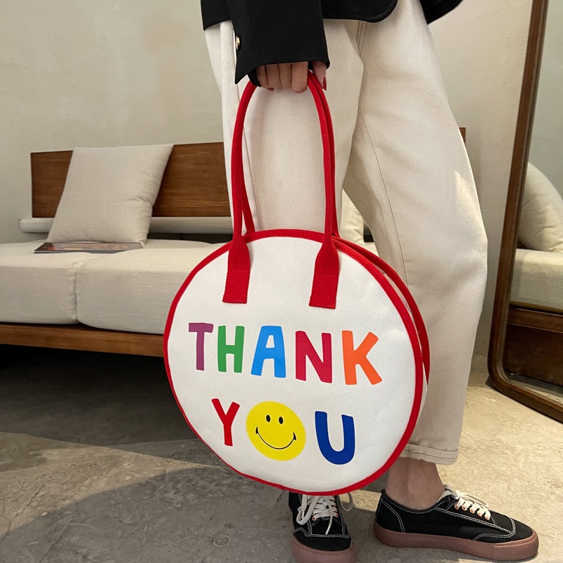 Túi Đeo Vai Bằng Vải Canvas Hình Tròn Cỡ Lớn 2022 Thời Trang Xuân Hè Cho Nữ