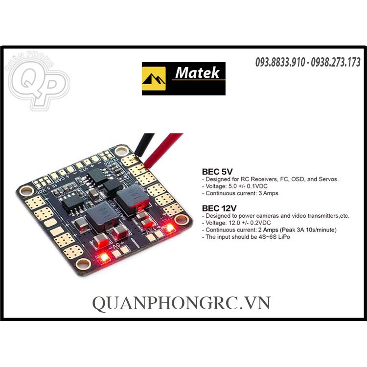 Mạch PDB Matek MINI POWER HUB W/ BEC 5V &amp; 12V