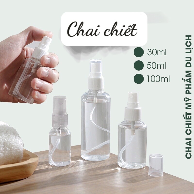 Chai nhựa PET, chai xịt phun sương 30ml - 50ml - 100ml, chai/lọ chiết mỹ phẩm, chiết tinh dầu, chiết dung dịch sát khuẩn