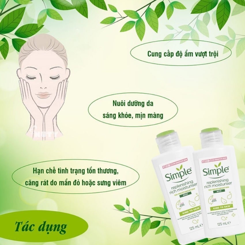 Kem dưỡng ẩm da mặt SIMPLE kind to skin hydrating light moisturiser phù hợp mọi loại da (125ml)