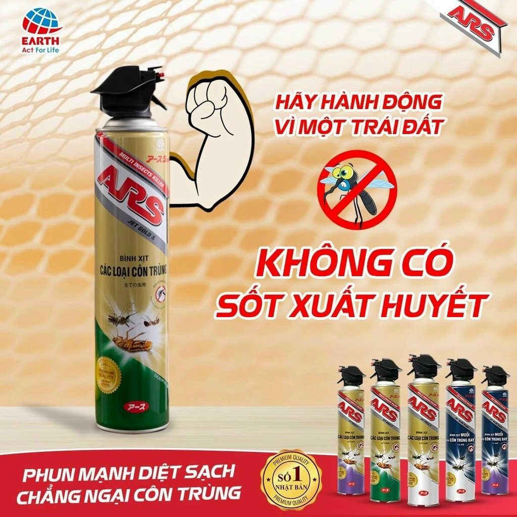 Bình Xịt Côn Trùng ARS Jet Gold Khuynh Diệp vòi xịt cánh bướm siêu mạnh 600ml Chất lượng Thailand diệt sạch các côntrùng
