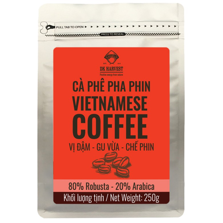 Cà Phê Pha Phin DK HARVEST Gu Vừa (80 Robusta, 20 Arabica) - Túi 500g