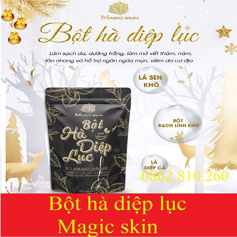 Bột Hà Diệp Lục Rửa mặt Đắp Mặt Thiên Nhiên MAGIC SKIN cho da sáng sạch