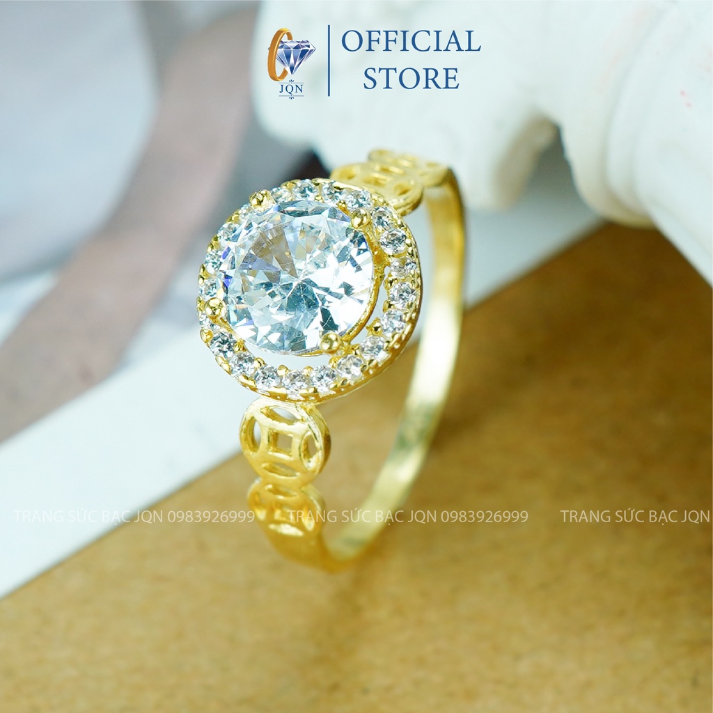 Nhẫn Kim Tiền Bạc Thật JQN Nhẫn Nữ Hột Đá Trắng Cực Đẹp N08