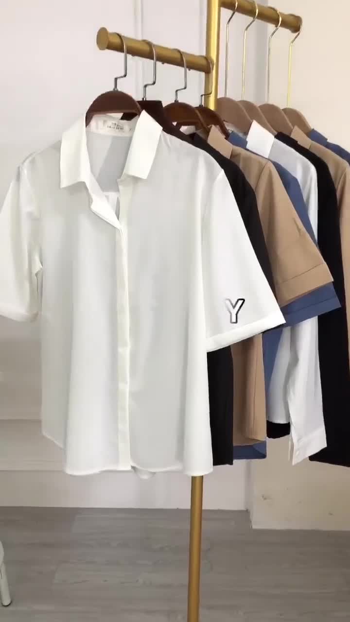 Áo sơ mi nữ đẹp tay ngắn công sở màu Đen Trắng Xanh Be kiểu Hàn Quốc form rộng chất lụa cao cấp LEERY SM-02 | BigBuy360 - bigbuy360.vn