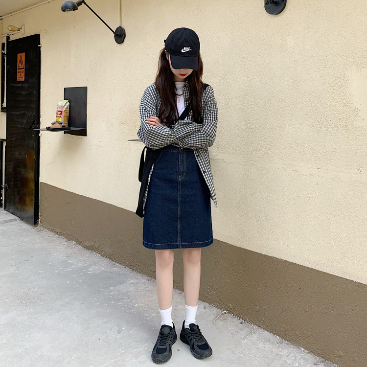 Chân Váy Denim Lưng Cao Màu Xanh Lam Đậm 33314