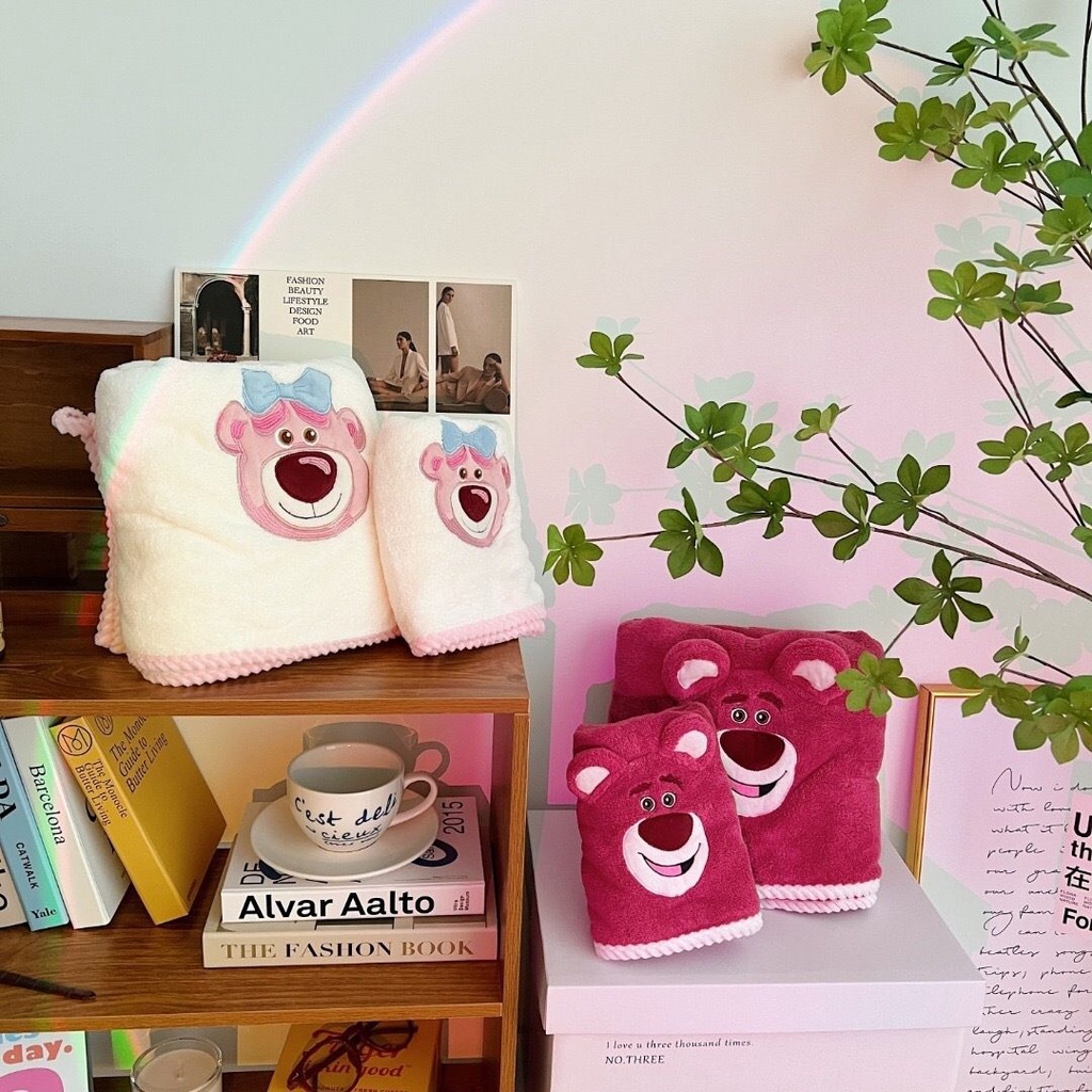 [Hàng Có Sẵn] Set Khăn Tắm + Khăn Tắm Hai Mảnh Thêu Hoạt Hình Mùa Hè Mềm Mại Thấm Hút Nước Nhanh Khô Đa Năng