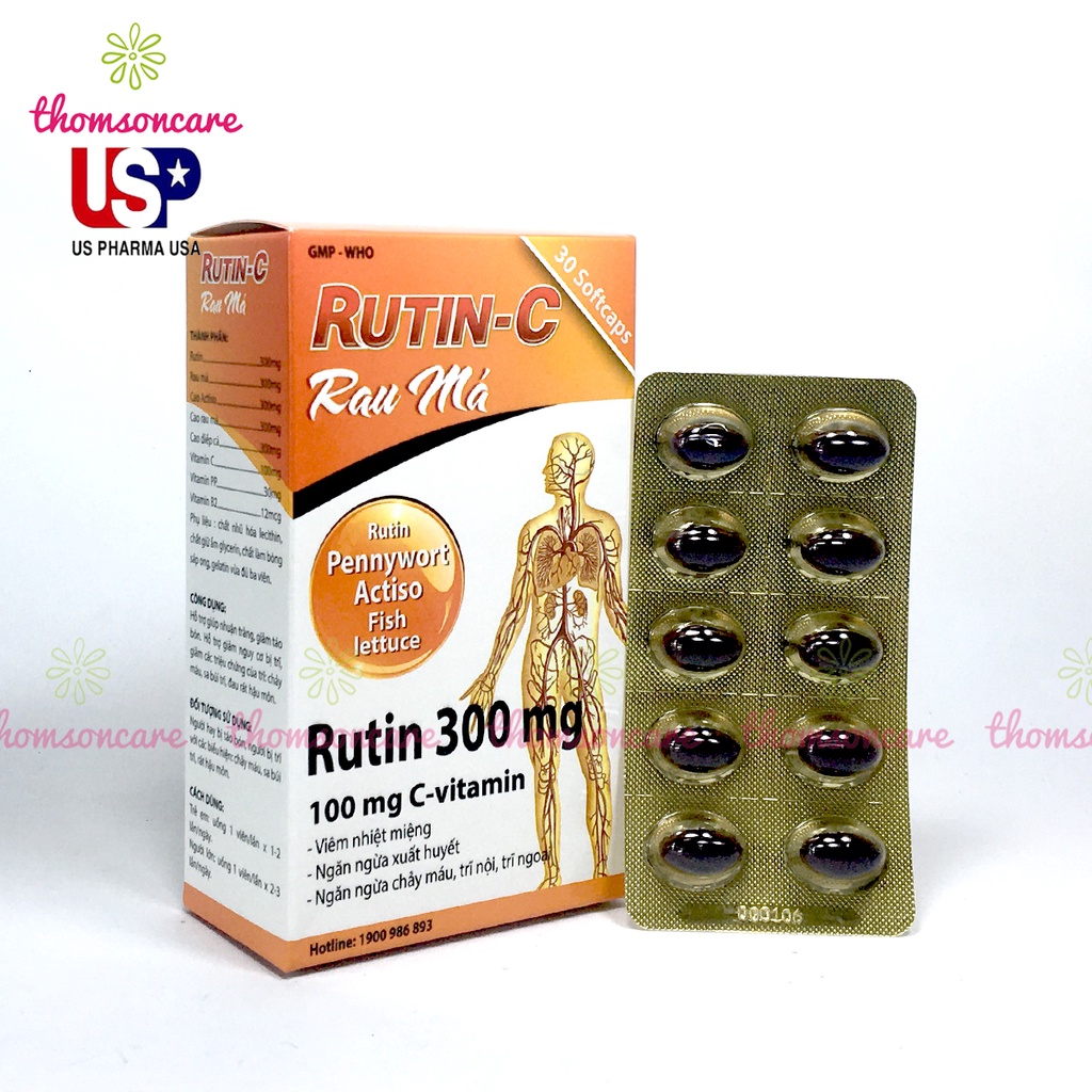 Rutin C rau má hỗ trợ nhuận tràng, giảm táo bón, trĩ Hộp 30 viên, bổ sung thêm cao diếp cá, actiso