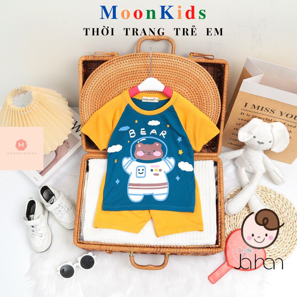 Bộ Cộc Tay Minky Mom Cho BéHọa Tiết Gấu Miubody đùi bé trai,quần áo cộc cho bé từ 6-18kg,Bộ hè cho bé 1t