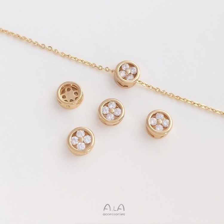 💖Trang sức DIY phụ kiện💖Giữ màu 14K mạ vàng Zircon bốn lá cỏ mặt dây chuyền tròn may mắn cỏ cách ly hạt DIY trang sức đôi treo phụ kiện