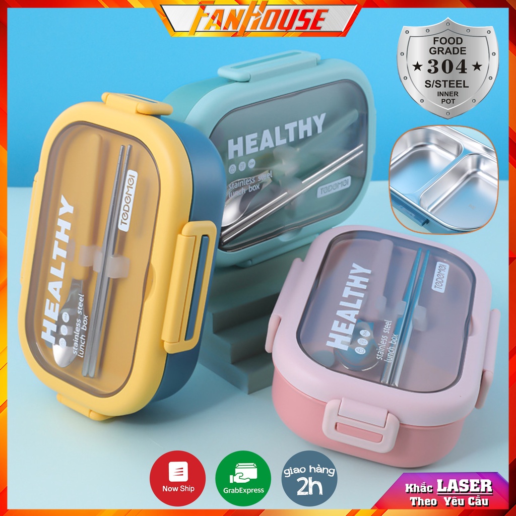 Hộp cơm giữ nhiệt INOX304 Lunch Box 1550ml an toàn sức khỏe sử dụng được lò vi sóng