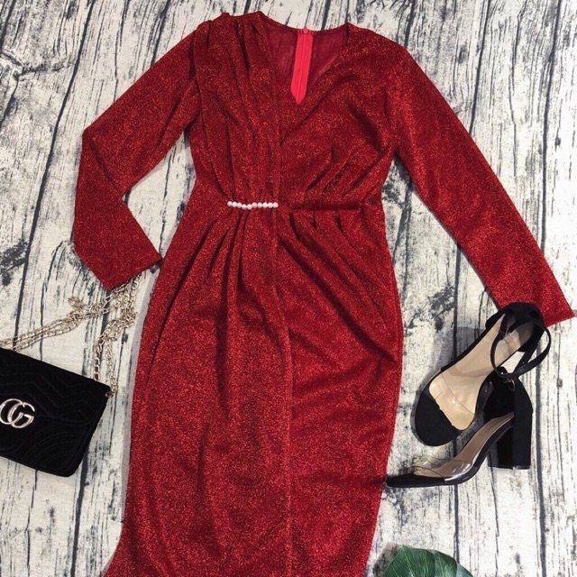 Đầm body cổ v ánh nhũ