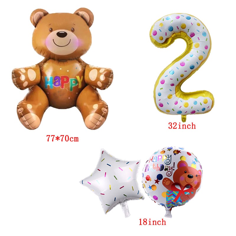 Set 7 bong bóng tráng nhôm hình gấu 3D kích thước 32 inch trang trí tiệc sinh nhật