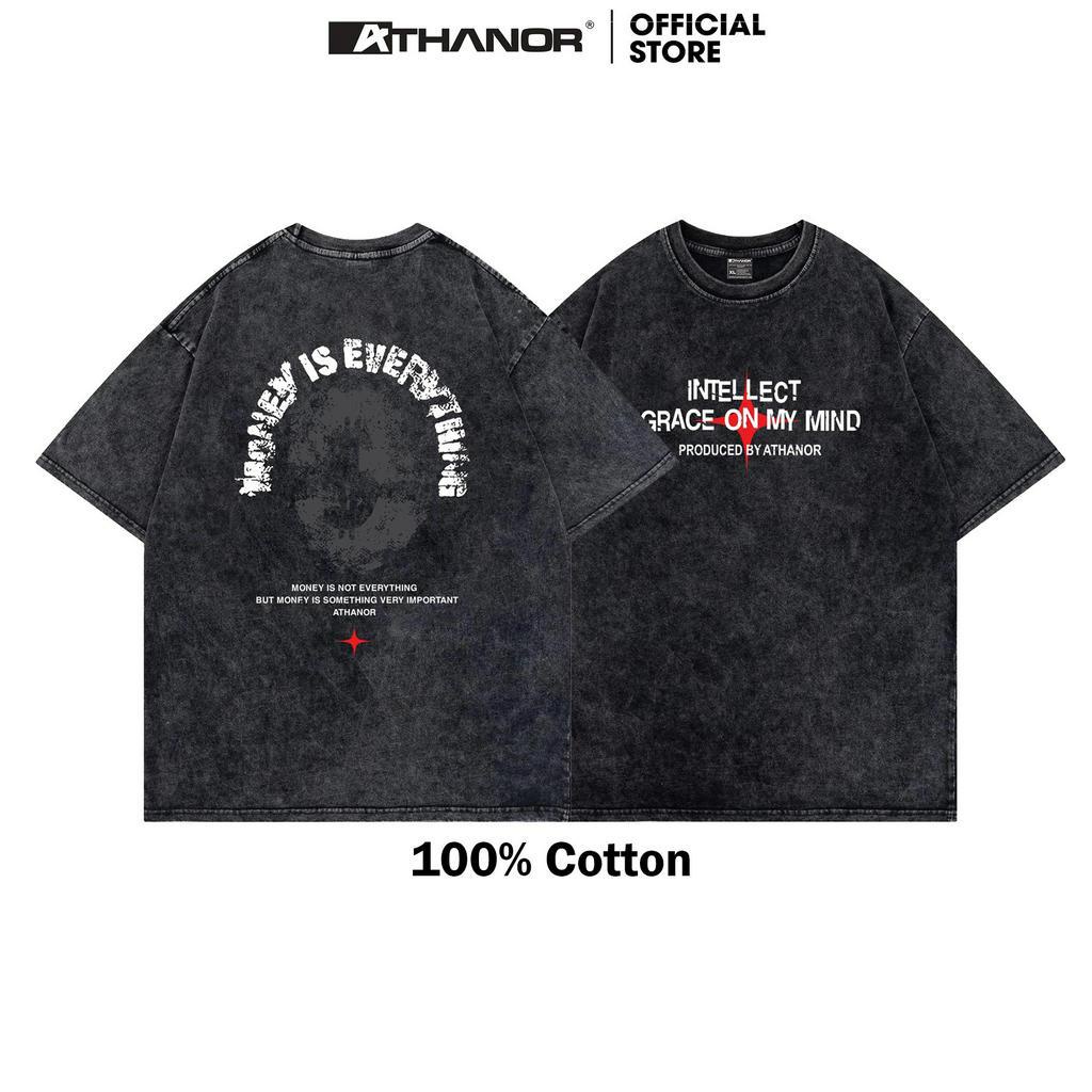 Áo wash xám ATHANOR local brand 100% cotton form rộng tay lỡ mẫu MONEY V2