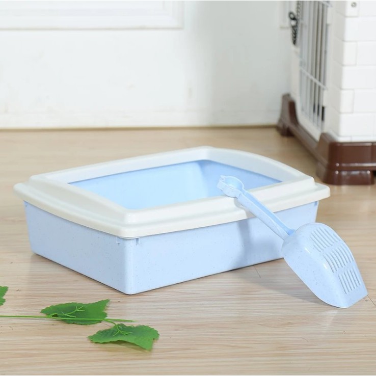 [Giao màu ngẫu nhiên] Khay vệ sinh vuông viền cao cho mèo kèm xẻng xúc cát - 39*x30x12