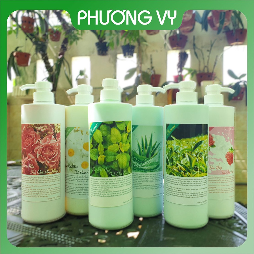 Sữa rửa mặt các loại 1000ml cho Spa: Hoa Hồng, Hoa Cúc, Lô Hội, Bạc Hà, Trà Xanh, Sữa.