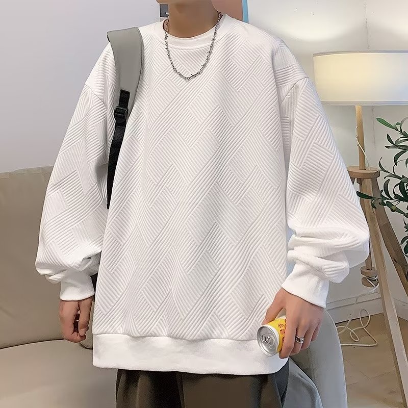 Áo sweater cổ tròn dáng rộng họa tiết nổi phong cách thời trang đường phố Mỹ 2 màu có size lớn m-3xl cho nam