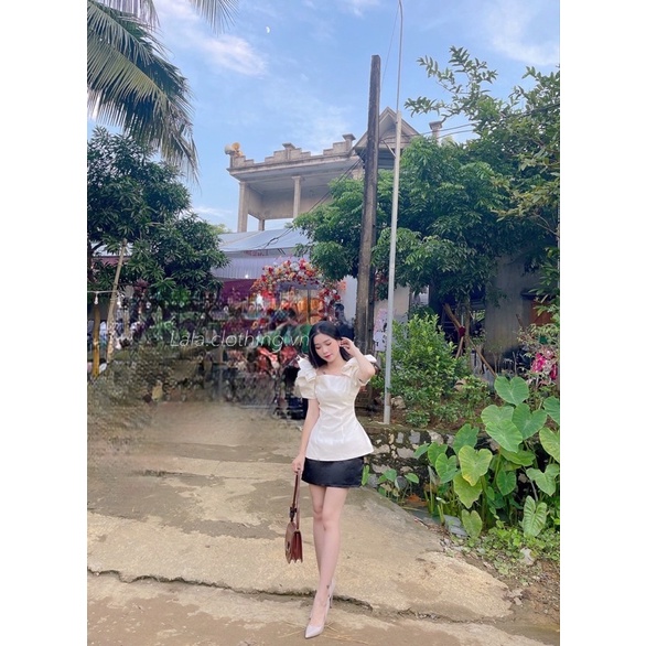 (SẴN) Áo tafta dày ánh nhũ tay nơ