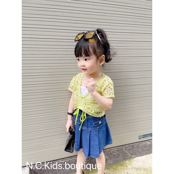 Set áo khoác lưới cv jean xoè cho bé gái