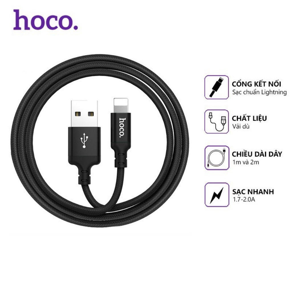 Hoco - Cáp sạc nhanh dây dù Hoco X14 - Dây Sạc IPhone/Ipad/Androi/TypeC Chính Hãng 1M/2M