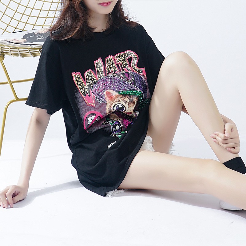 [ HÌNH THẬT, CÓ VIDEO] Áo phông nữ WAR tay lỡ cổ tròn in hình hót hít gắn đá sang trọng | BigBuy360 - bigbuy360.vn