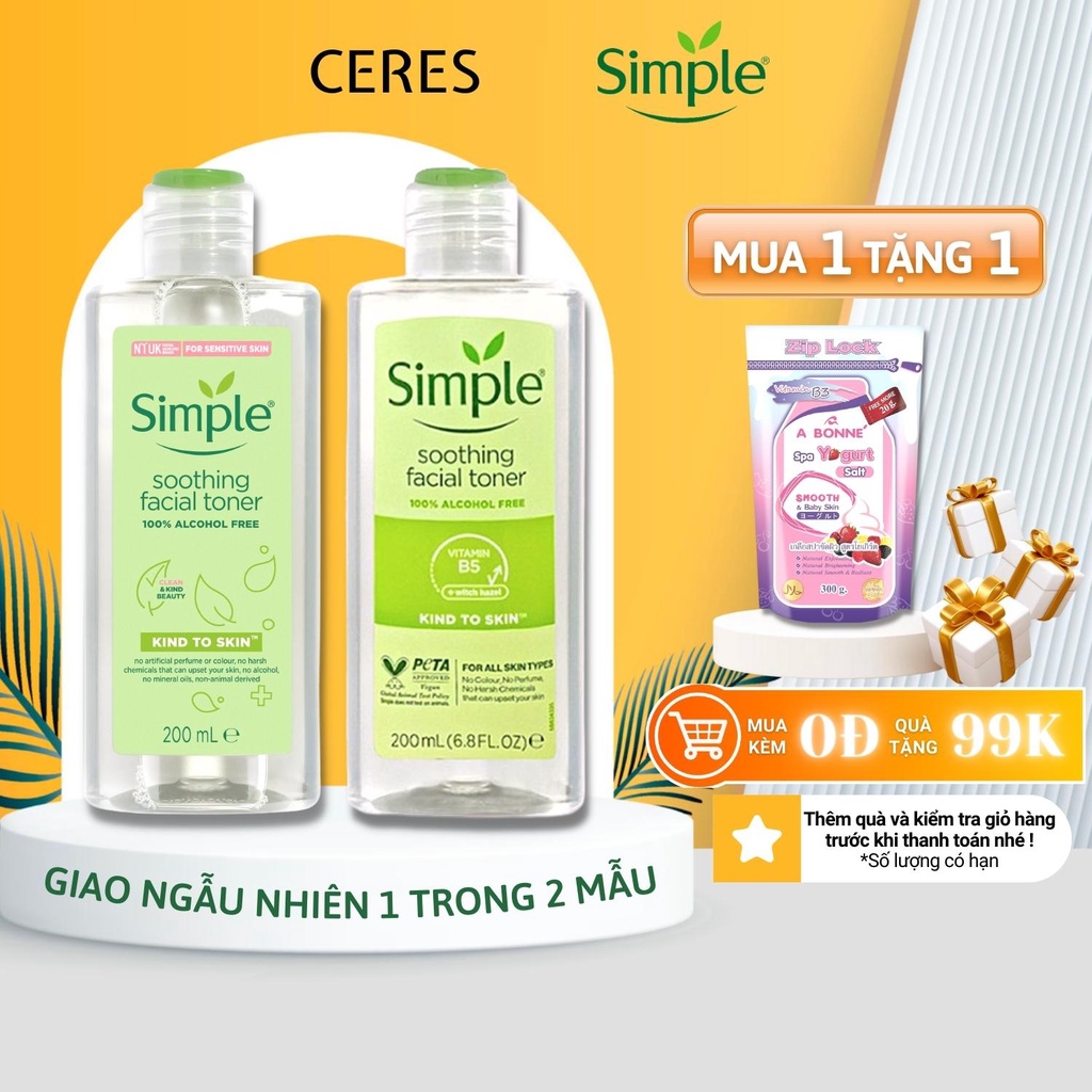 Toner Simple Nước Hoa Hồng Làm Dịu Và Cân Bằng Độ Ẩm Cho Da Lành Tính 200ml