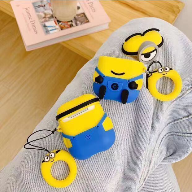 Vỏ Bảo Vệ Hộp Sạc Tai Nghe Airpods 3/1/2 pro bluetooth Không Dây Chất Liệu Silicon Mềm Hình Minions 3D