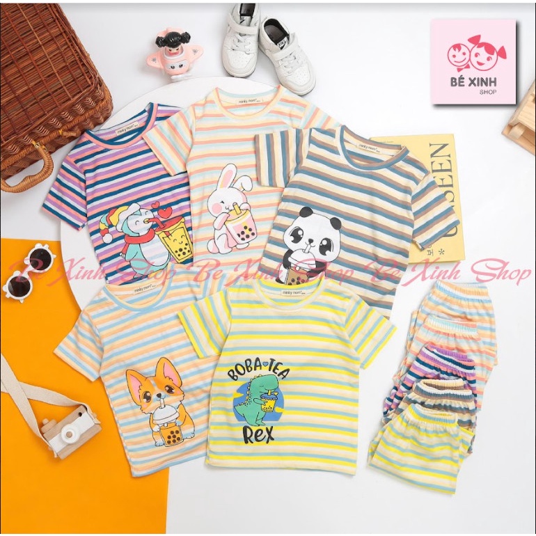 Minky Mom Đồ bộ thun lạnh cho bé gái bé trai trẻ em [So cute] Đồ bộ minky mom cho em bé gái trai thun lạnh SỌC_TRÀ_SỮA