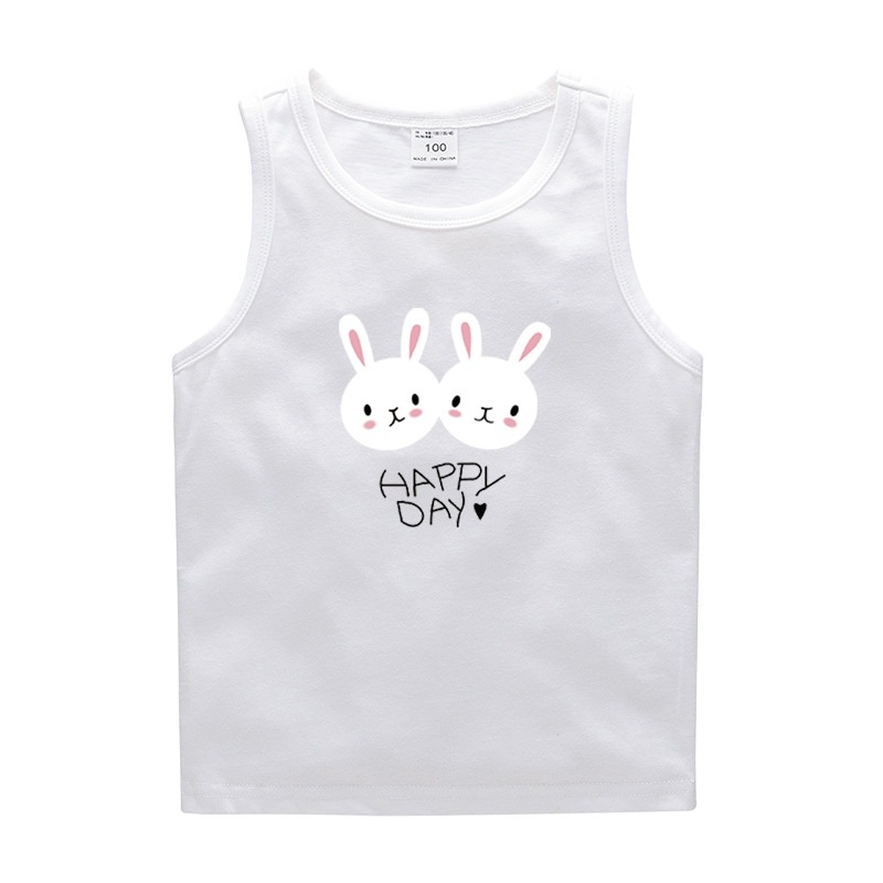 Áo ba lỗ bé gái, áo sát nách bé gái cotton hình thỏ từ 8-20 kg