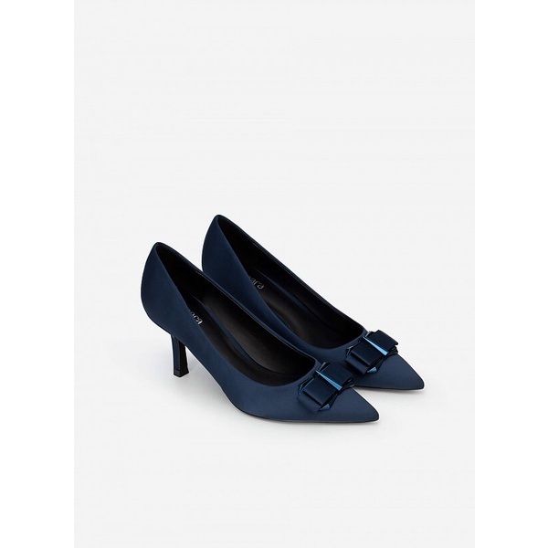 Vascara Giày Bít Satin Phối Nơ Kim Loại - BMN 0487 - Màu Xanh Navy