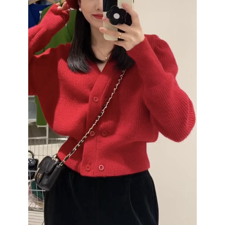 Áo Khoác Cardigan Dệt Kim Cổ Chữ V Màu Trơn Thời Trang Hàn Quốc Cho Nữ