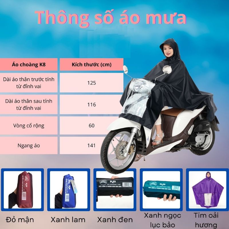 Áo Mưa Choàng Sơn Thủy K8 - Áo mưa vải dù siêu nhẹ, chống rách Hàng Chính Hãng