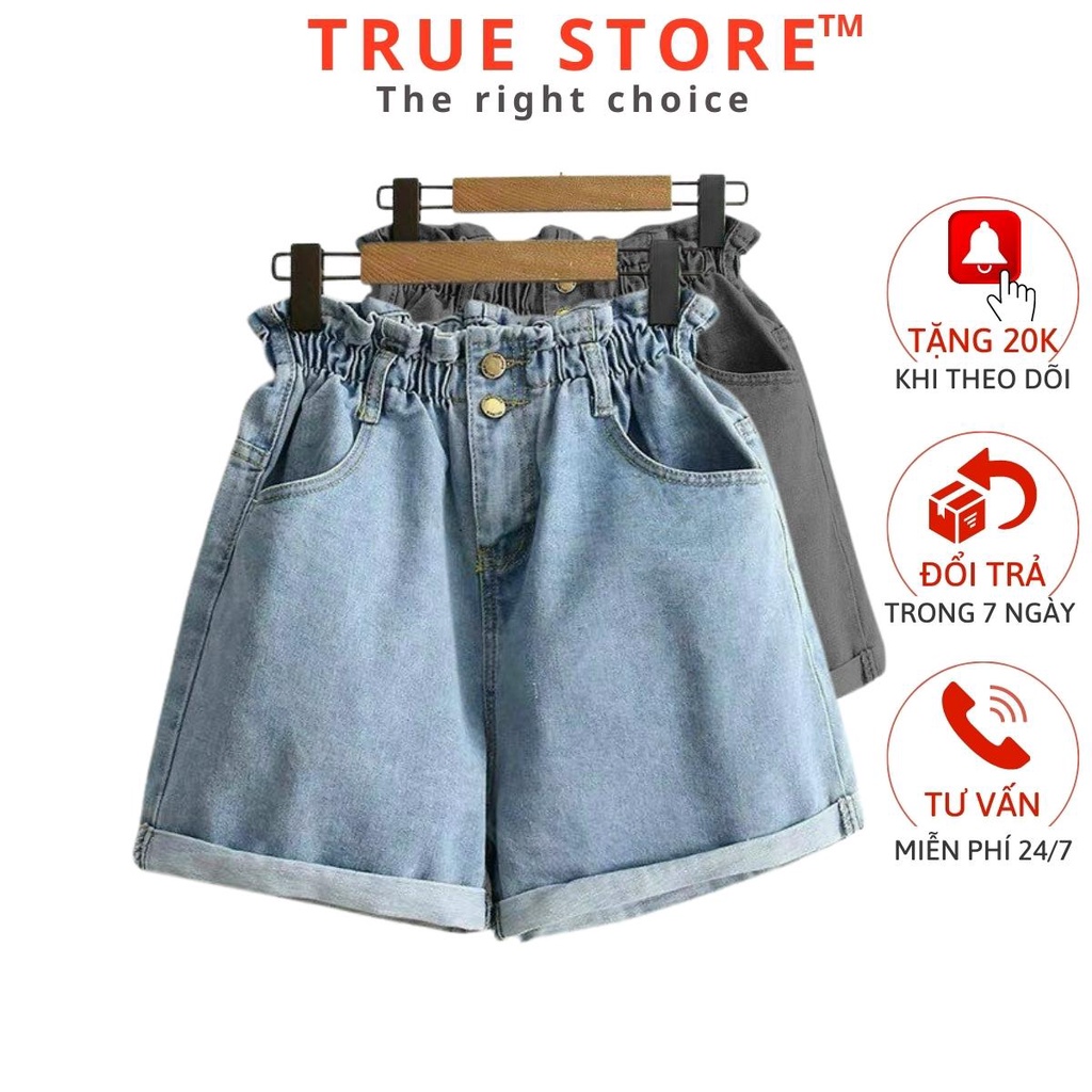 Quần short jean nữ lưng thun trơn vải bò cao cấp không giãn, quần đùi nữ ống rộng mẫu mới về, True Store, QJS003 | BigBuy360 - bigbuy360.vn