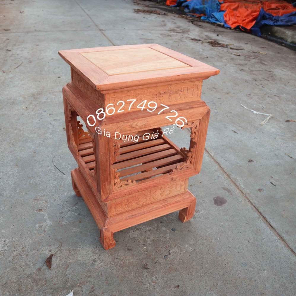 (Giá Rẻ)Đôn lồng đèn mặt vuông 2 tầng trang trí gỗ hương đá mặt 38cm