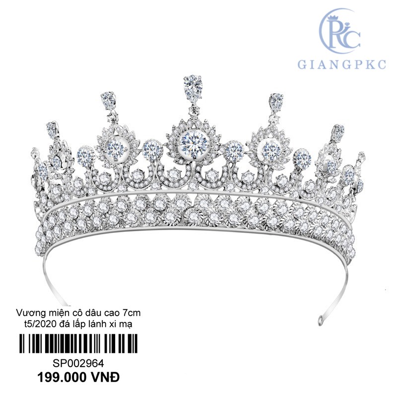 Vương miện cô dâu dáng 7cm chất liệu đá lấp lánh xi mạ không đen Giangpkc Sp002934