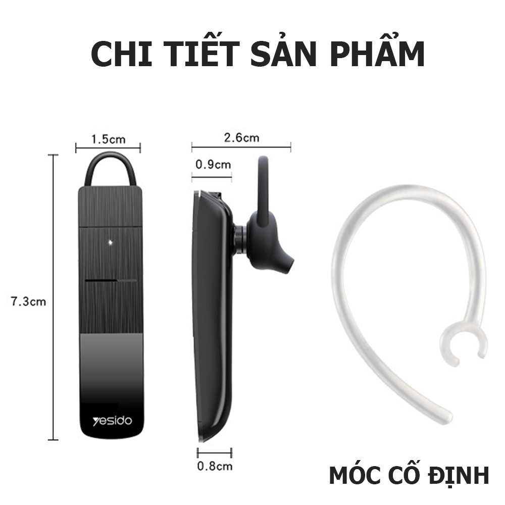 Tai nghe Bluetooth YESIDO-YB06- Tai nghe nhét tai một bên, âm thanh cao cấp, phù hợp với tất cả các dòng điện thoại.