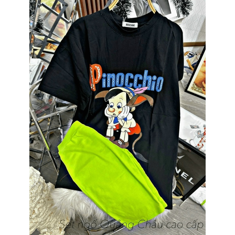 Sét Bộ Mặc Nhà Pinocchio Nữ Áo Thun Cotton Phối Quần leggin Ống Ngố Mềm Mát Mặc Đẹp [NEW UNISEX]