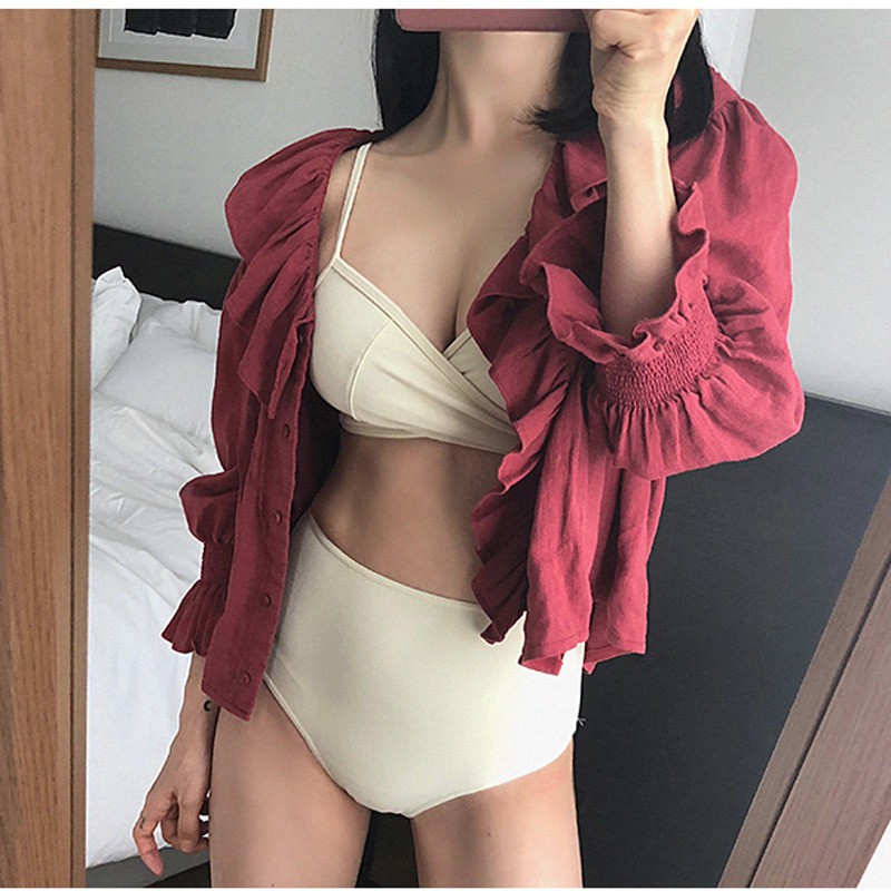 BIkini đắp chéo đen viền trắng